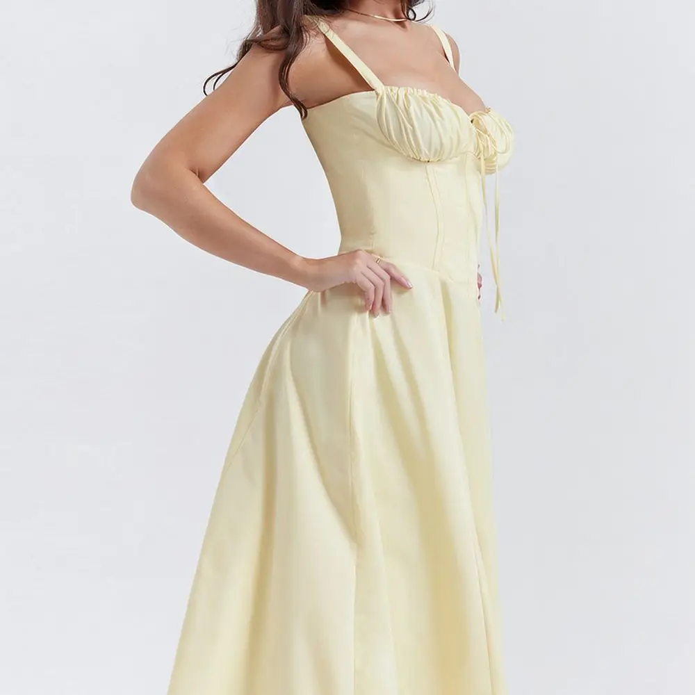 Women Summer Dress Sleeveless Spaghetti Strap Slim Fit Elegant Casual Solid Color Long Office Beach Evening Gown