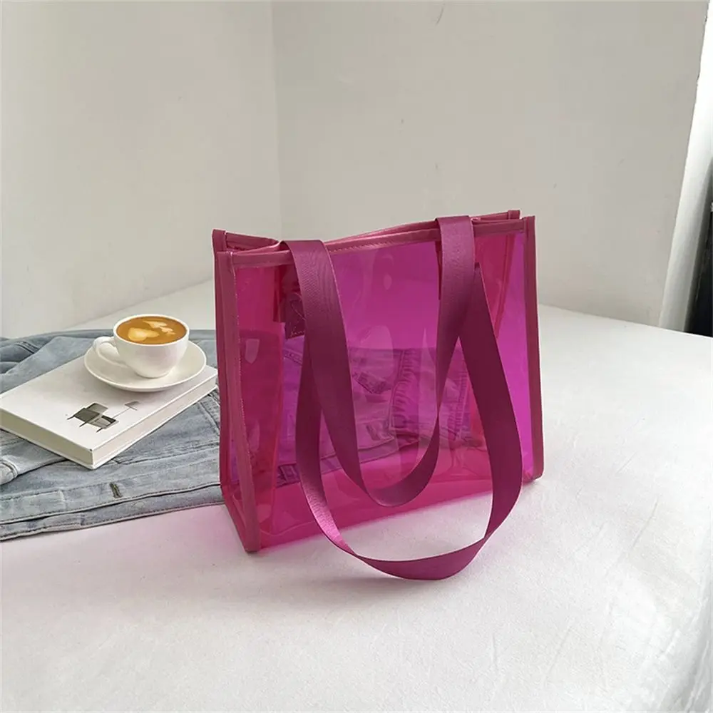 Clear Transparent Tote Bag Leisure PVC Jelly Large Capacity Shoulder Bag Waterproof Handbags Summer