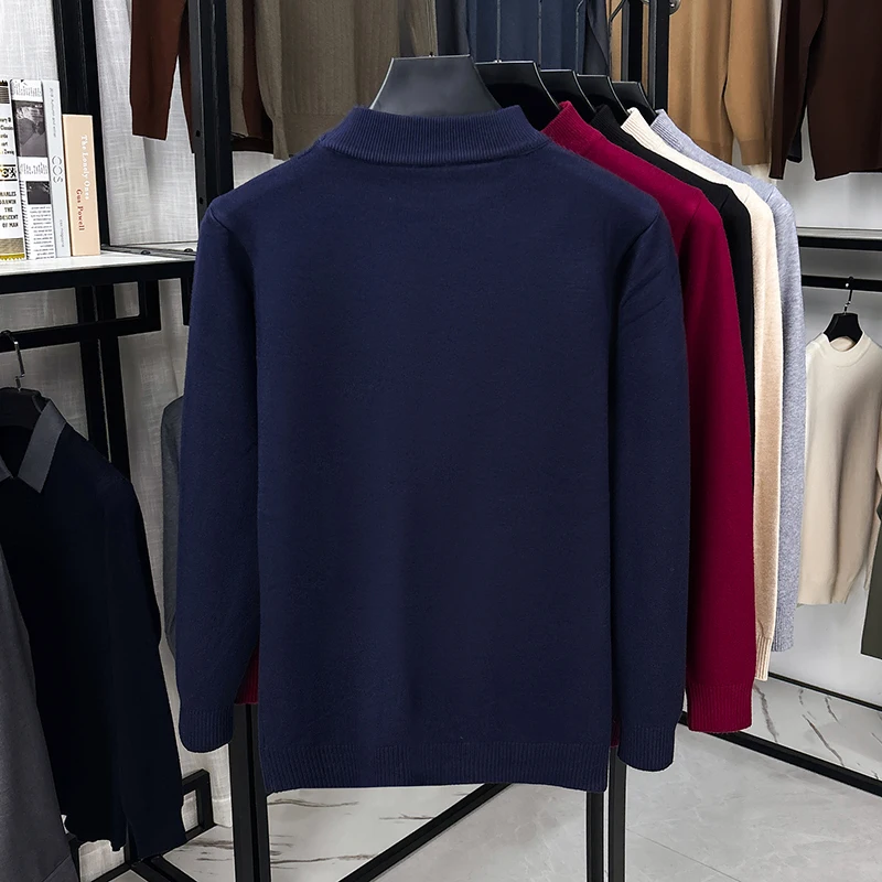 Herren Klassischer Halbrollkragen-Strickpullover Langarm Gerippter Saum Glatter Bequemer Stoff Vielseitig Herbst Winter Büro Einfache Bluse – Detail 14