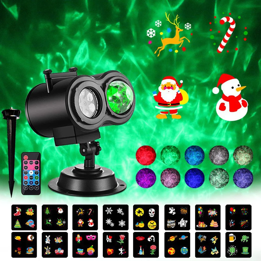 Christmas Halloween Projector Lights Outdoor Waterproof Double Tube 16 Pattern 3D Snowflake Lamp for Christmas Halloween Decor