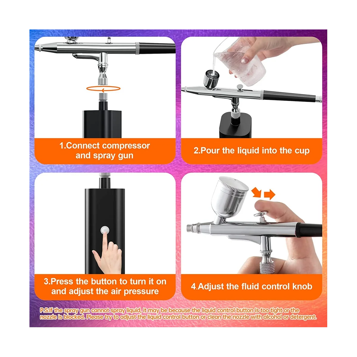 طقم بخاخ لاسلكي مع ضاغط ، مجموعة 32 PSI المحمولة ، البخاخة العمل المزدوج لفن الأظافر ، اللوحة ، ديكور