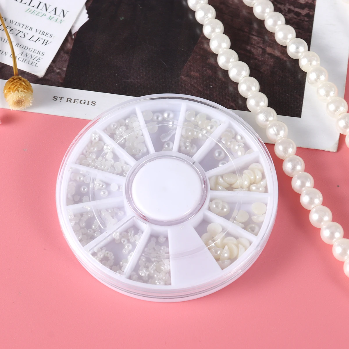 

200Pcs Beige Acrylic Pearl Nail Tips 15-4Mm Press on Nails for Manicure Art Decor Phone Case Book Player DIY Craft Kit