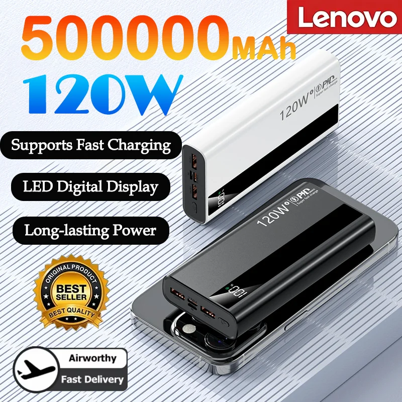 

Новый портативный внешний аккумулятор Lenovo 500000 мАч с ультра-большой емкостью, быстрой зарядкой 120 Вт и цифровым дисплеем для iPhone и Samsung