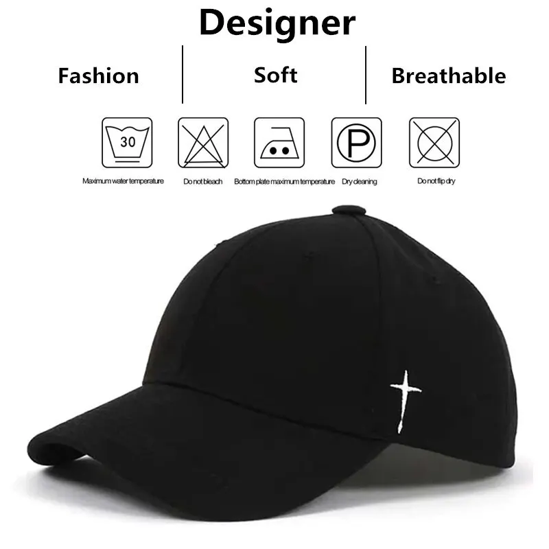 Unisex Simple Cross Water Drop Embroidery Baseball Caps Spring and Autumn Outdoor Adjustable Casual Hat Sunscreen Hat