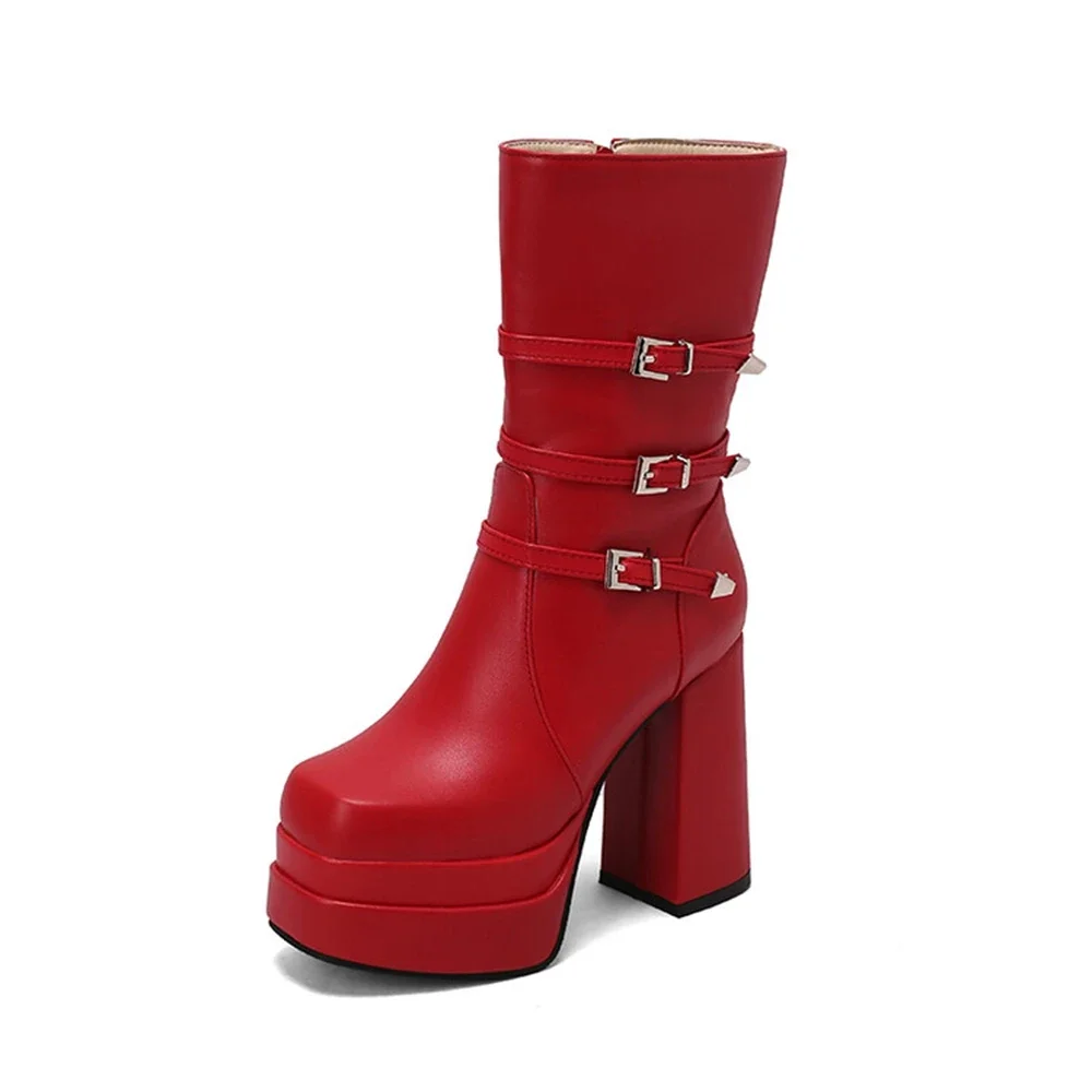 

Botas De Mujer Женские ботинки Сексуальный уличный дизайнер Белый модный ремень с пряжкой на молнии Сапоги на платформе на высоком каблуке Большой размер 49 50 338-8