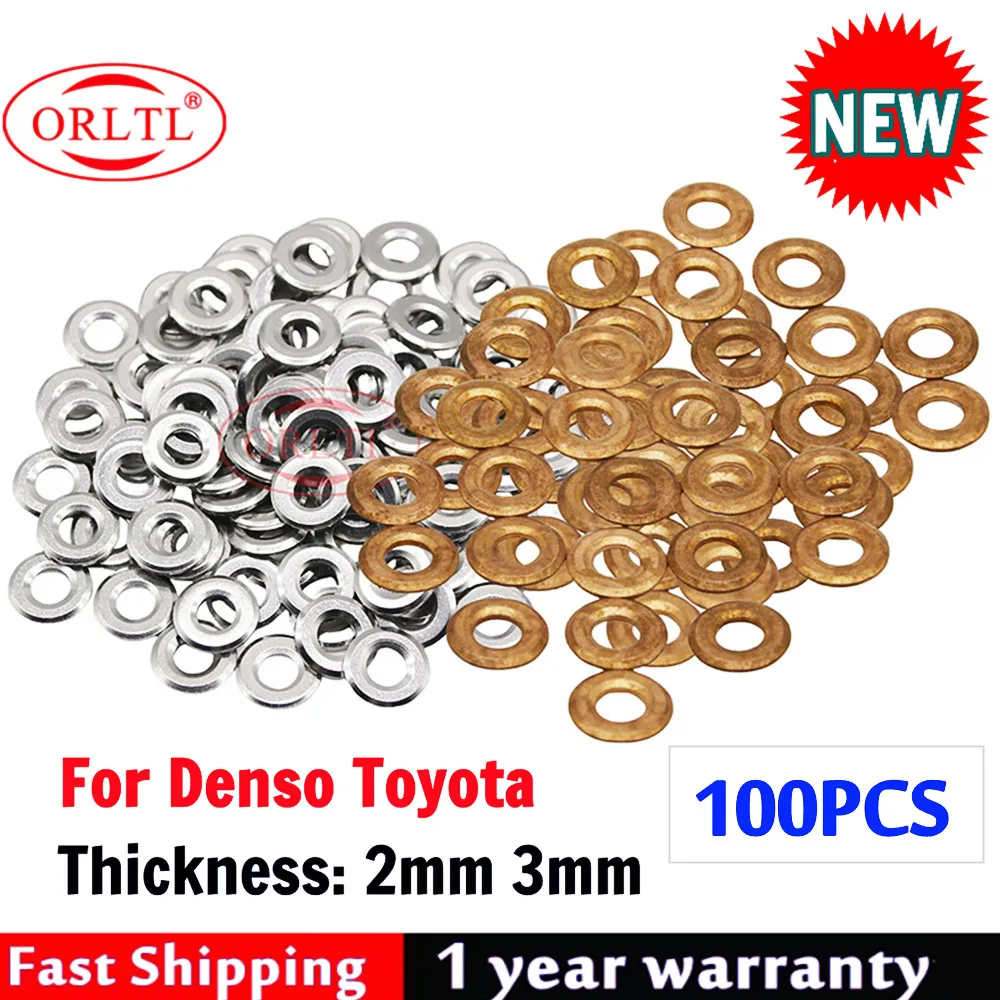 100PCS 2mm/3mm Diesel Injector Nozzle copper washer For DENSO TOYOTA HILUX PRADO 3.0L D4D 095000-6250 095000-5600 23670-0L050