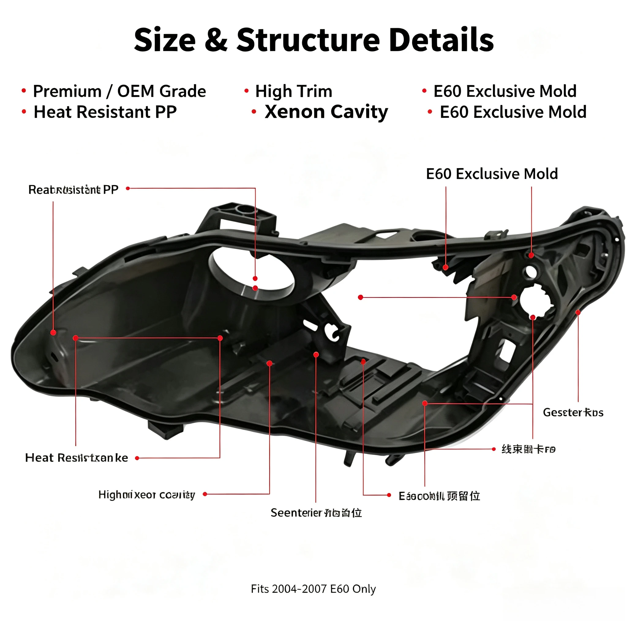 Moggic Headlight Rear Cover Housing Compatible With 5 Series E60 Sedan Model Years 2004 To 2007 Left Or Right Side Replacement - view 3
