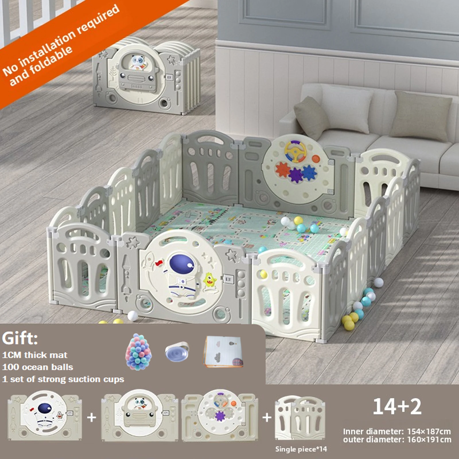 DIY-babybox met verstelbare meerdere maten, veilig materiaal, opvouwbaar, cartoonontwerp, binnen en buiten, eenvoudige installatie, winterbaby
