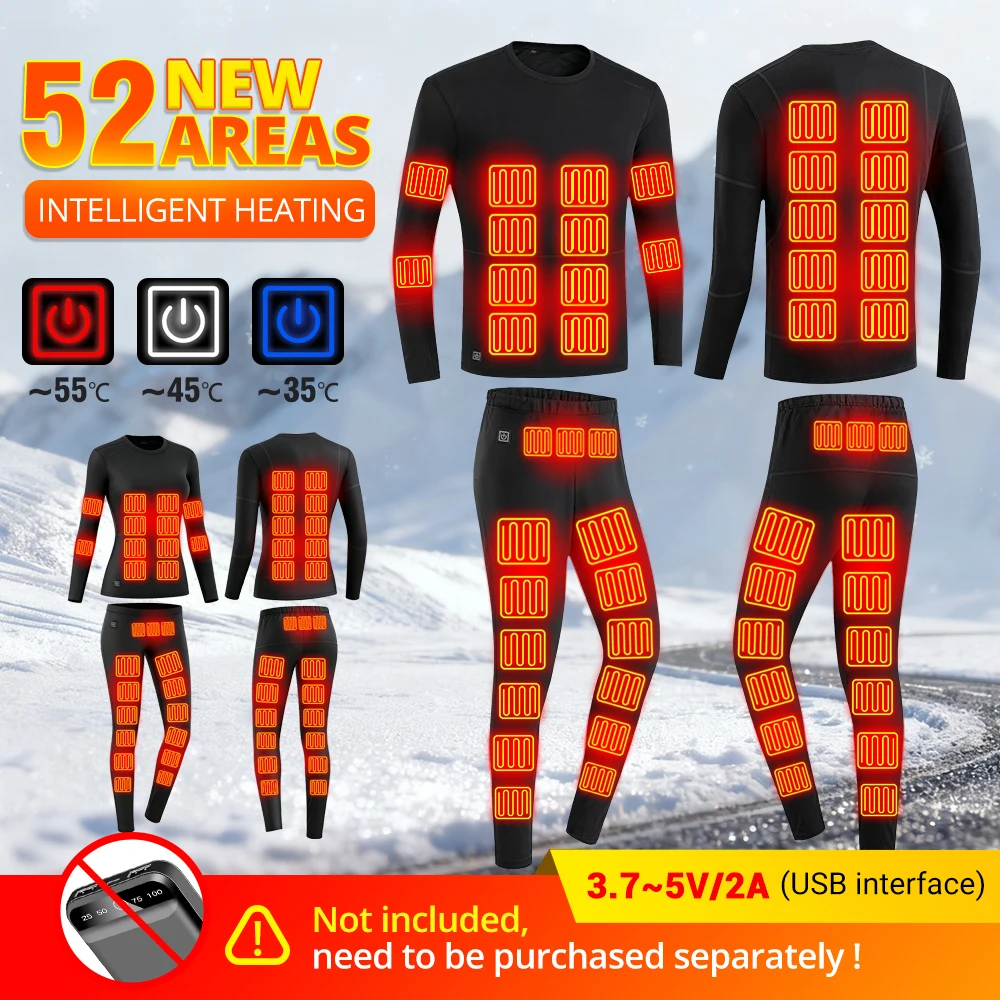 

Winter Heated Underwear Men Women USB Electric Heating Clothing Fleece Thermal Long Johns Heated Jacket Vest Men's Ski Suit
