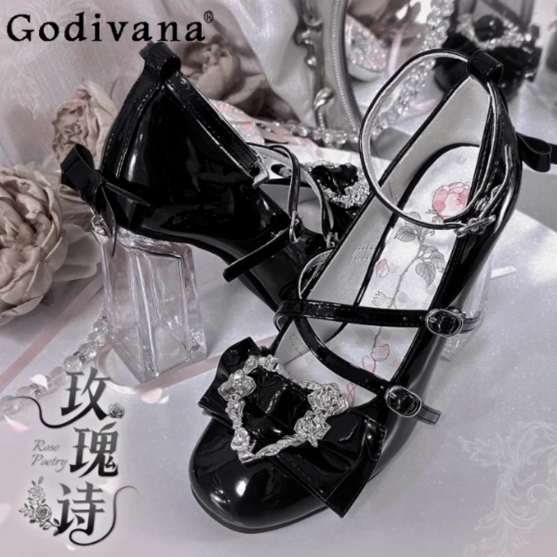 

Japanese Original Sweetheart Girl Lolita High Heels Round Toe Chunky Heel Cute Versatile Bow Mary Jane Shoes