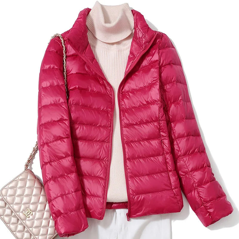 Piumino da donna coreano colletto alla coreana moda corto sottile piumino d'anatra bianco caldo cappotto ripiegabile ultraleggero femminile