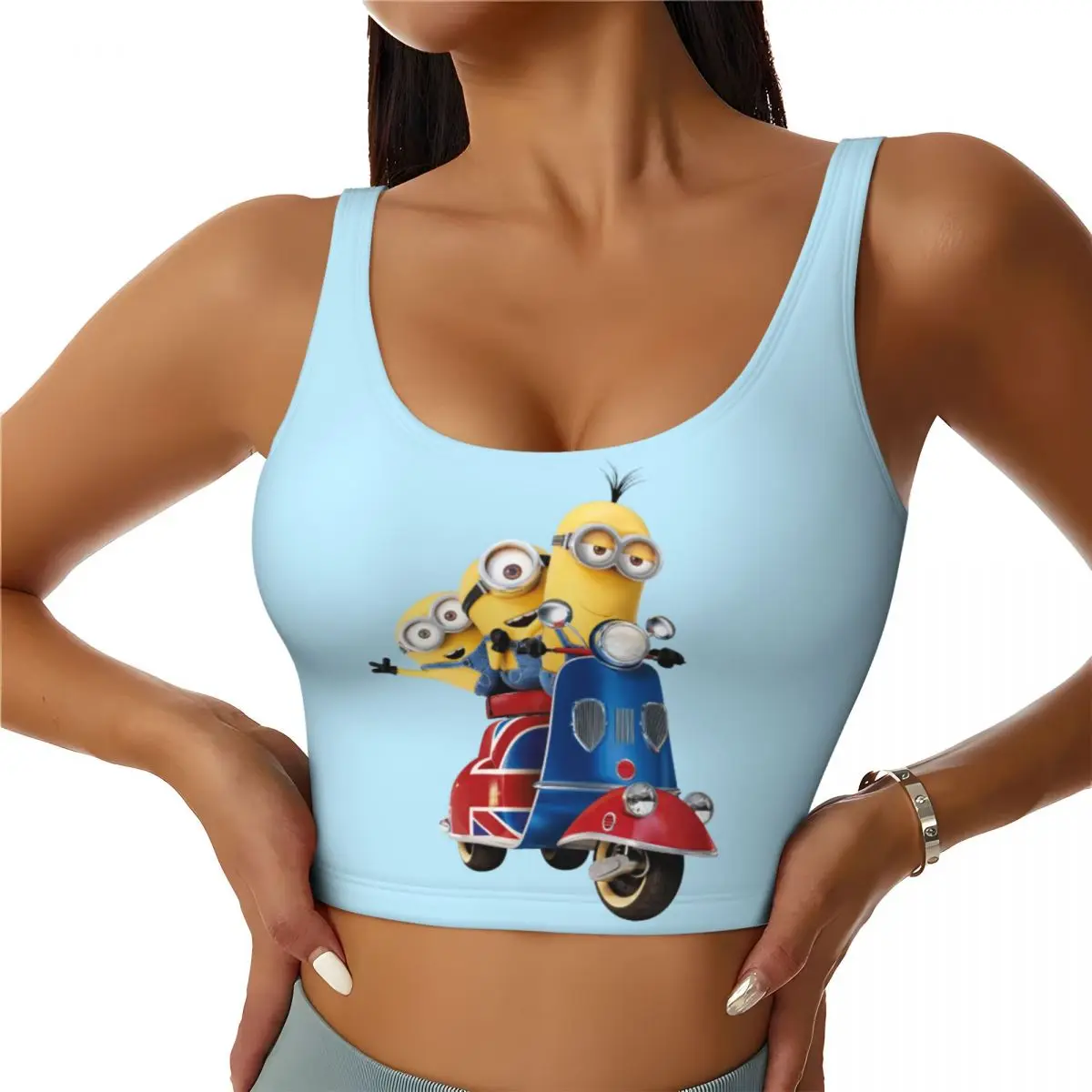 

Custom MINIONS On UK Scooter Workout Crop Tank Tops Women's Running Sports Bras