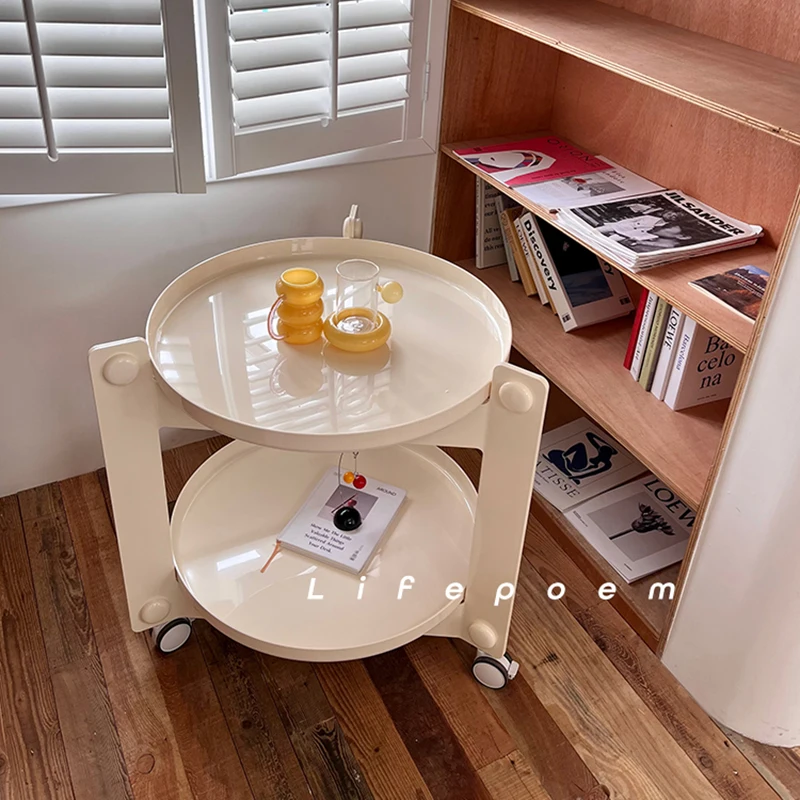 Wuli-carrito móvil para la edad media, pequeño apartamento coreano, redondo, estante de acrílico transparente, mesa lateral para sofá