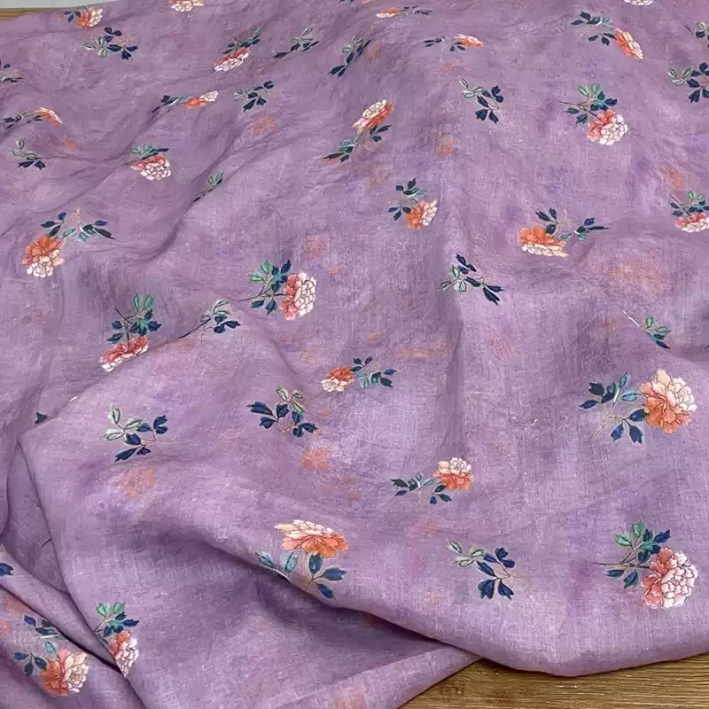 

Purple printed pure ramie fabric, used for making high-end summer clothing fabrics.
