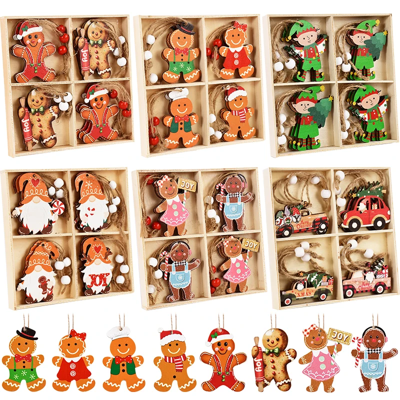 Natal De Madeira Gingerbread Man Pingentes, Xmas Tree Hanging Ornaments, Noel Decorações para Casa, Presente de Ano Novo, 2022