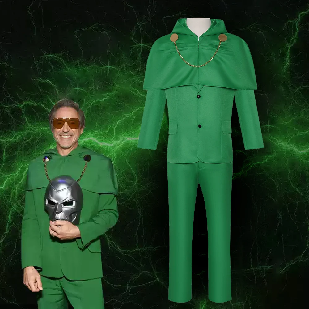 Disfraz de Doctor Doom para Cosplay, Ropa de Científico Malvado, Traje Verde para Adultos con Pantalones, Atuendo para Fiesta de Halloween