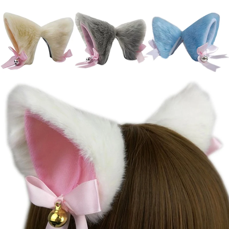 Cosplay Bells Cat Ear Hair Clips Fur Headwear Anime Hairpins Headdress Lolita Hairclip Headsband Party Costume Hair Accessories