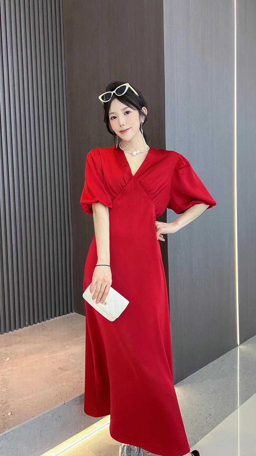 

2023 Summer Elegant Women's Wedding Dress Korean Fashion Short Sleeve V-Neck High Waist Vintage Pullover Dress Women's 3XL-6XL