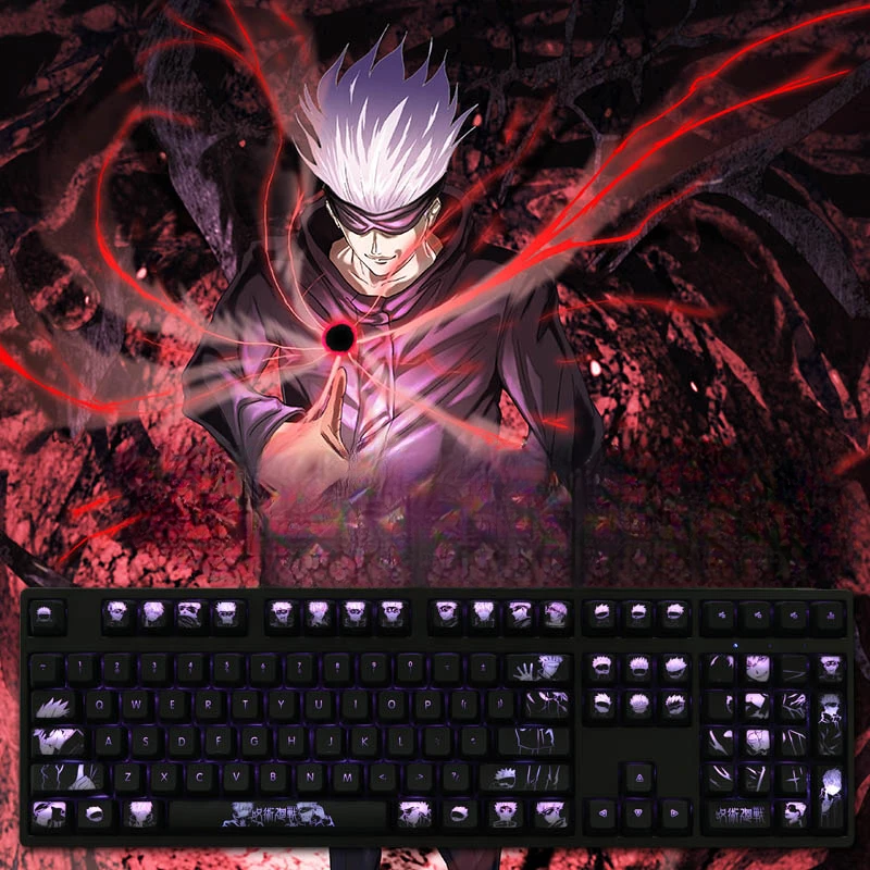 Capuchons de touches translucides Anime pour clavier mécanique, Jujutsu Kaimmense, 104 touches, revêtement trou noir PBT, profil OEM, bricolage