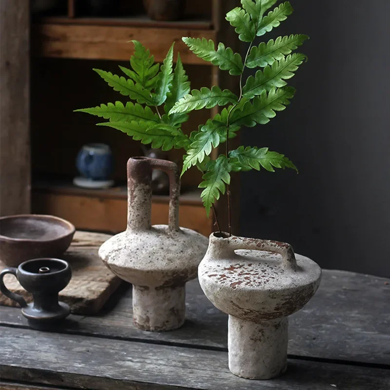 Ceramic Vase, Vintage Coarse Pottery Rusty Spotted Flower Vase, Desktop Ornament, Wabi Sabi Style, Zen Flower Arrangement