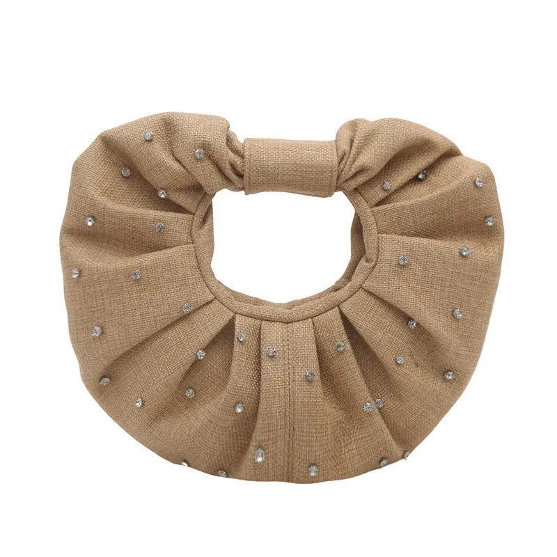 

2025 premium linen pleated diamond inlaid handbag with simple style and versatile cloud bag commuting bag