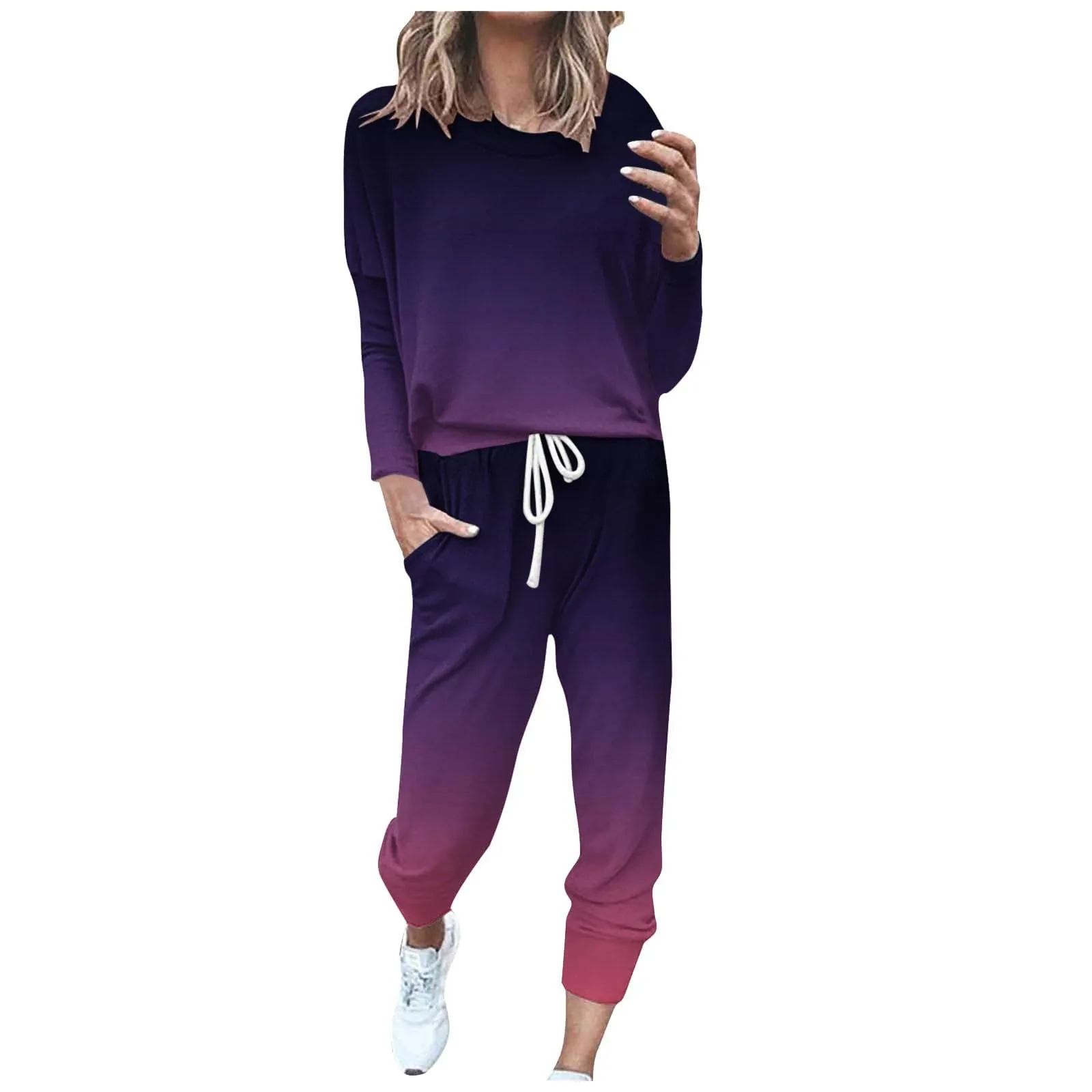 2024 New 2 Pieces Set Women Casual Tracksuit Loose Pullover Tops Jogging Pants Set Female Homewear Suit Sportswear