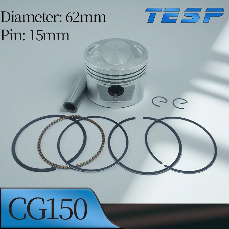 Kit de pistón de motocicleta CG150 Diámetro: 62 mm Pasador: 15 mm Compatible con piezas de motor Honda CG150 ZJ150 ZJ125 CG ZJ150 150 cc
