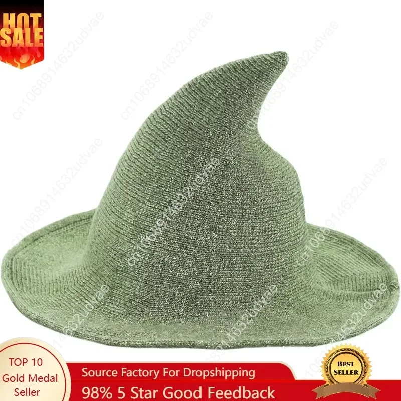 

Bestjybt Women Halloween Witch Hat Wool Knitted Cap for Party Masquerade Cosplay Costume Accessory Daily
