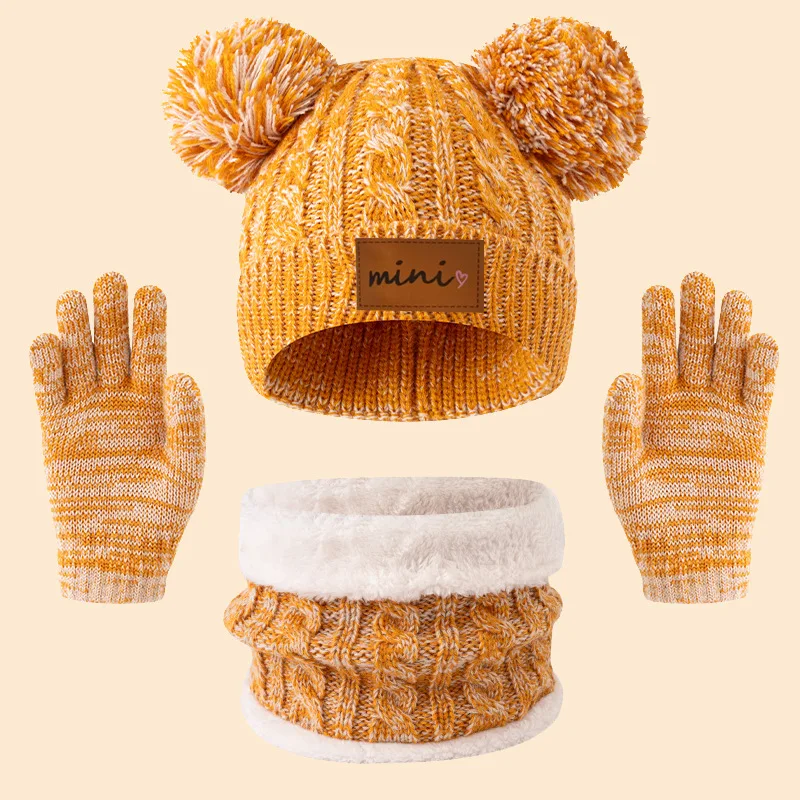 Gorros, bufandas y guantes de punto de 3 piezas para niños, aptos para niños de 3 a 12 años para mantener el calor al aire libre en invierno.