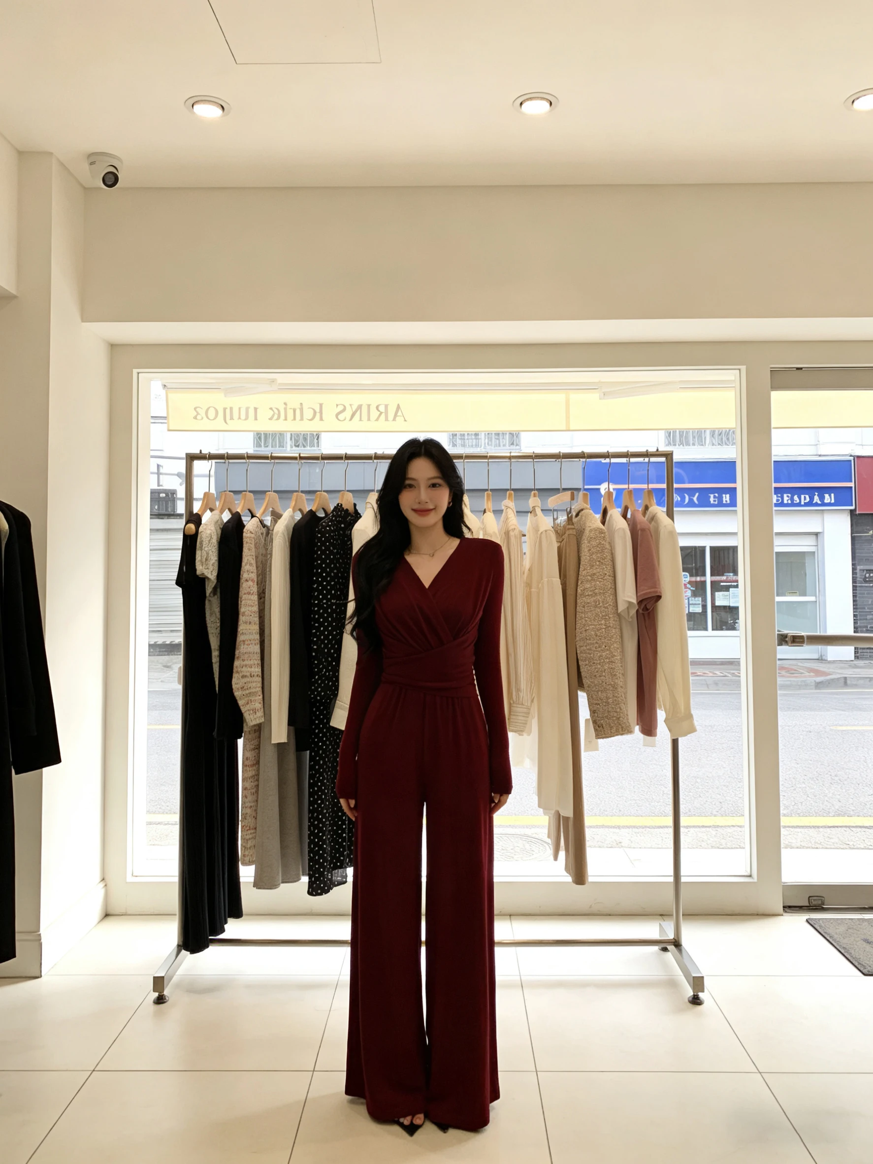 Ele Wine Red Pantalon une pièce pour femme V-Ne Pantalon long couché à la taille Plis asymétriques Faionable Commute Sle