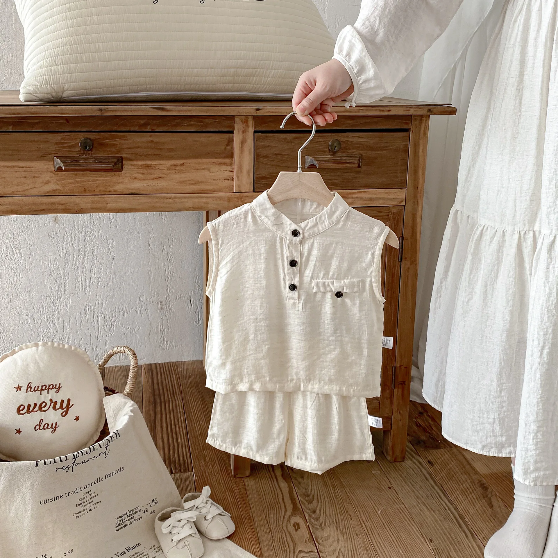 

2026 Summer Children Clothes Set Apricot Sleeveless Shirt +Shorts 2Pcs Toddler Suit Casual Sets for Boys