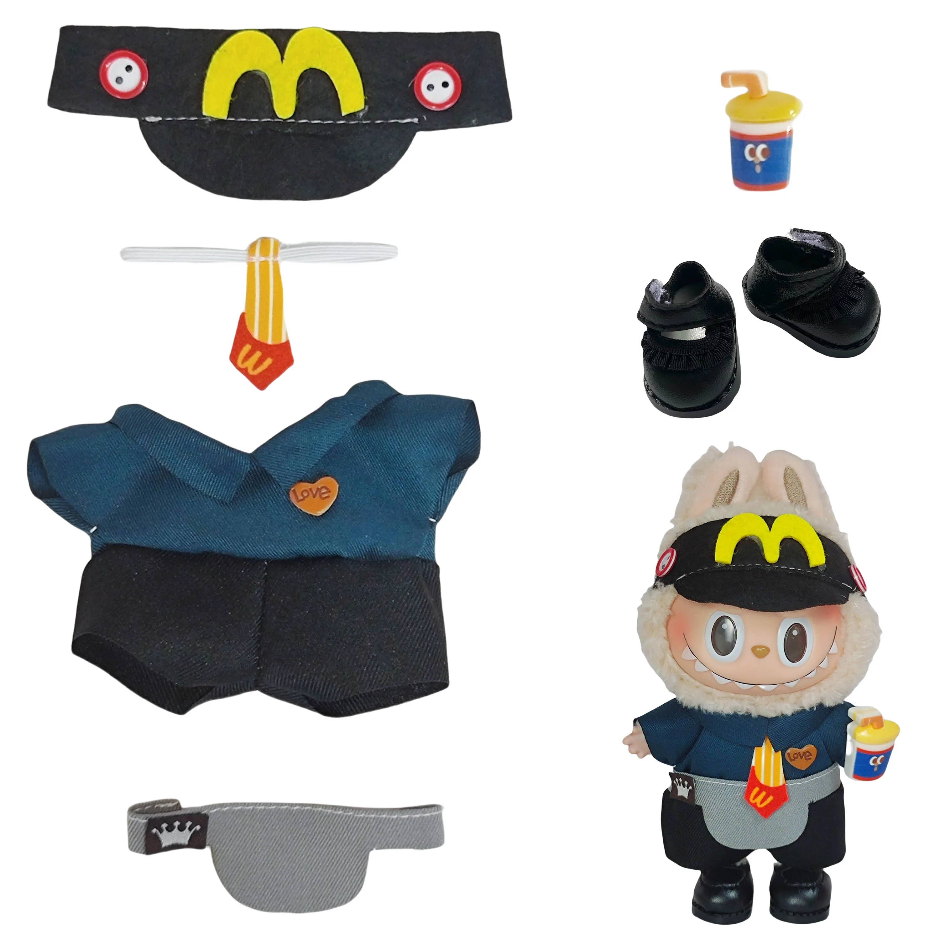 17 سنتيمتر Labubu أفخم دمية الفينيل صندوق أعمى معلقة سحر-مجموعة أزياء النادل للتغيير