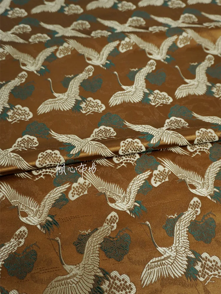 Golden brown brown crane weave brocade fabric Coffee China-Chic Chinese style Song brocade silk satin fabric