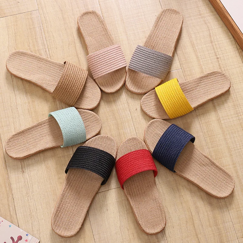 

Linen slippers female summer indoor couples home non-slip home rattan grass sandals male