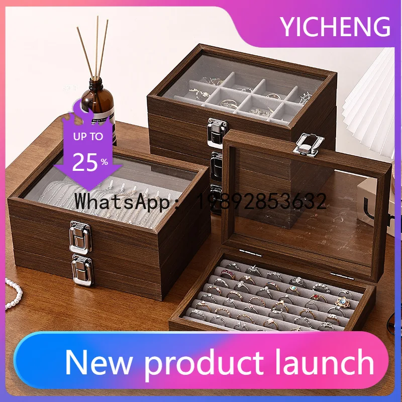 

PYJ Xl walnut wood grain dustproof jewelry box display tray - jewelry & accessories storage organizer