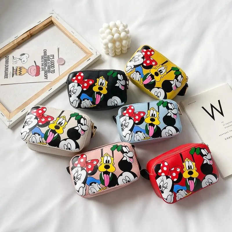 Tas Anak-anak Merek Disney Tas Kurir Lucu Motif Mickey Fashion Kasual Tas Selempang Bahu Satu Kartun Kulit PU Anak Perempuan Laki-laki