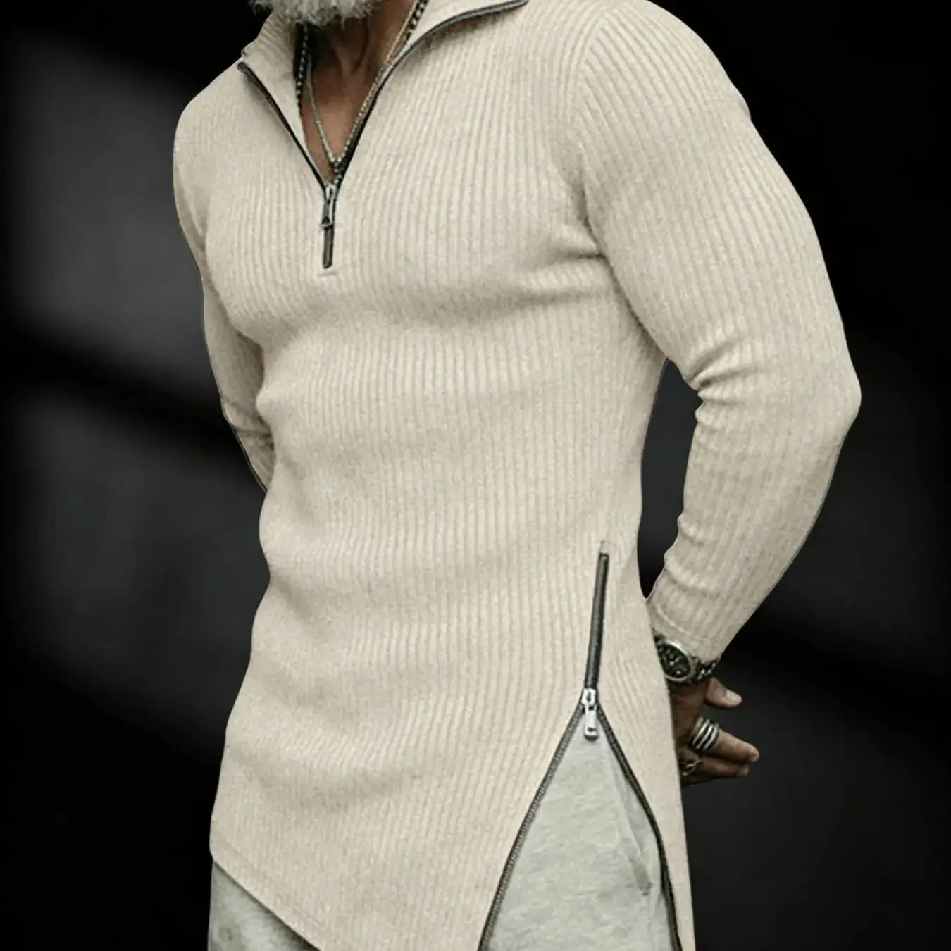Fall/Winter New Style Men's Long-Sleeved T-Shirt Tight-Fitting Sporty Casual Solid Color Fitness Irregular Trendy Shirt for Men
