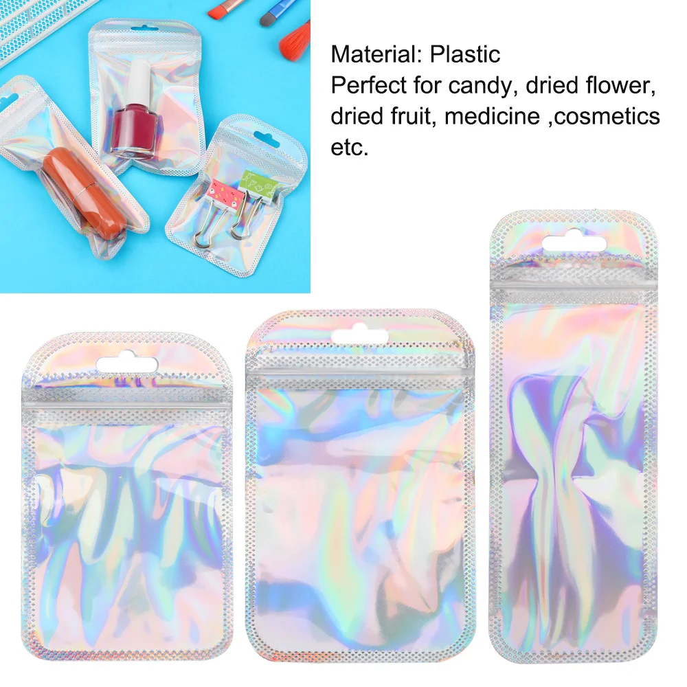 50 teile/beutel schillernde selbst dichtende Opp-Beutel verdicken transparent mit Hänge lochs chmuck Display-Verpackungs beuteln – Detail 4