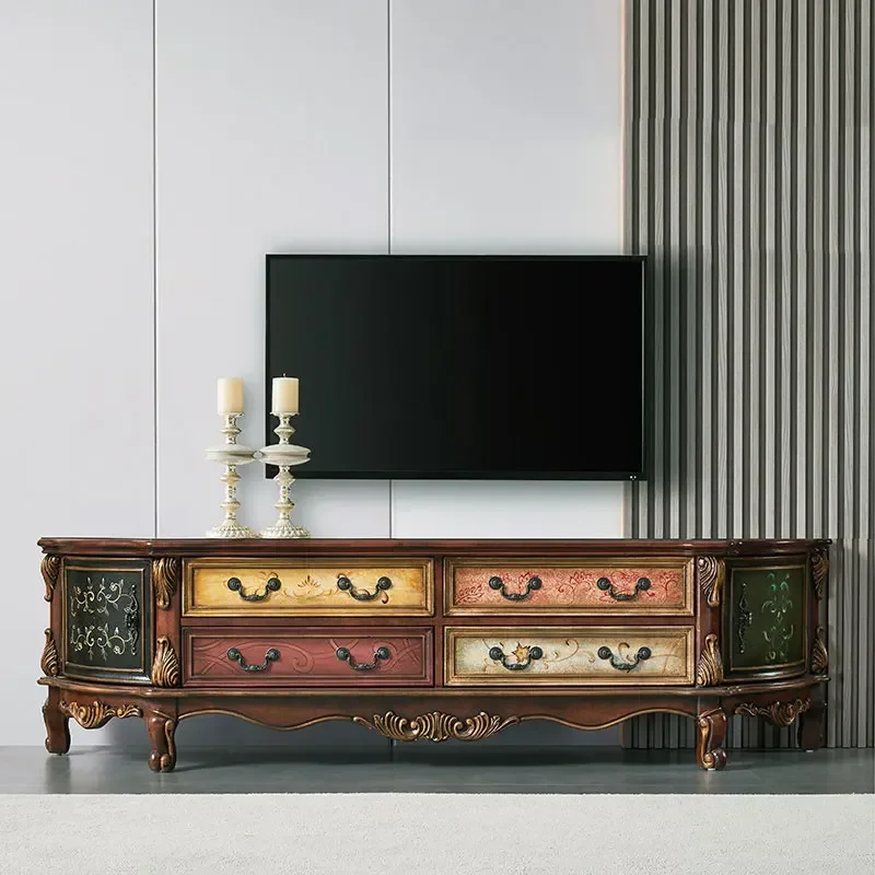 

European-Style Painted TV Stand Retro Video Cabinet Complete Audiovisual Cabinet