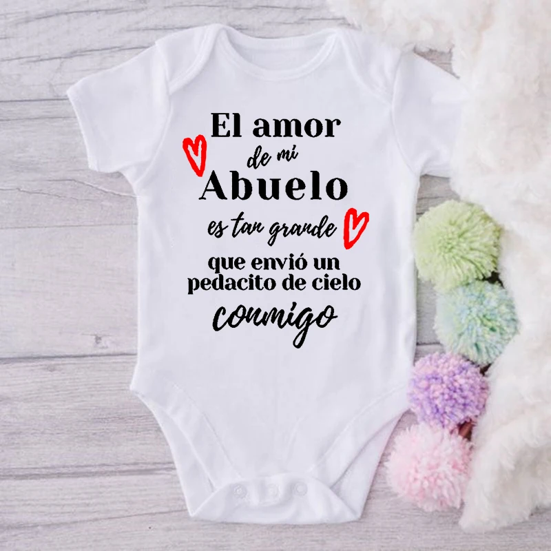 Unisex espanhol imprimir bebê bodysuit, El Amor Mi Abuelo Es Tan Grande, macacão recém-nascido, menino e menina macacão, roupas de verão