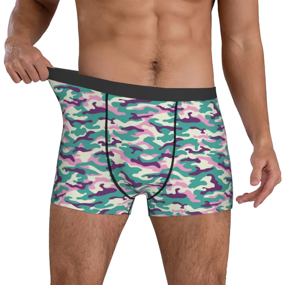 

Pink And Mint Camo Pattern Underwear Custom DIY Boxer Shorts Trenky Males Underpants Breathable Shorts Briefs Gift