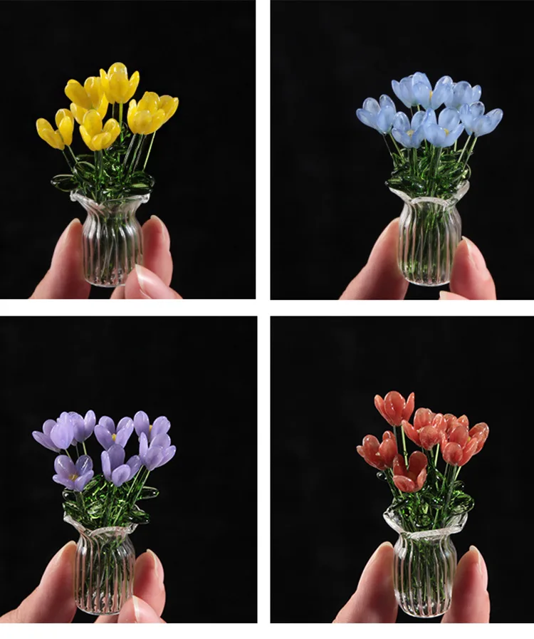 Handgefertigte Glas-Blumen, Glas-Simulationsstrauß, Frisches Blumenarrangement, Desktop-Dekoration mit Ewigen Blumen – Detail 5