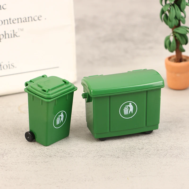 1Set 1:12 Dollhouse Miniature Trash Can Toy Mini Sanitation Trash Cans Model Simulation Garbage Curbside Trash Bin Kid Toys Gift