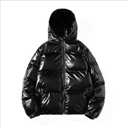 Winter Solid Color Parka Men Thick Hooded Jacket 2025 New Warm Harajuku Coat Male Casual Zipper Jackets Windproof Outwear