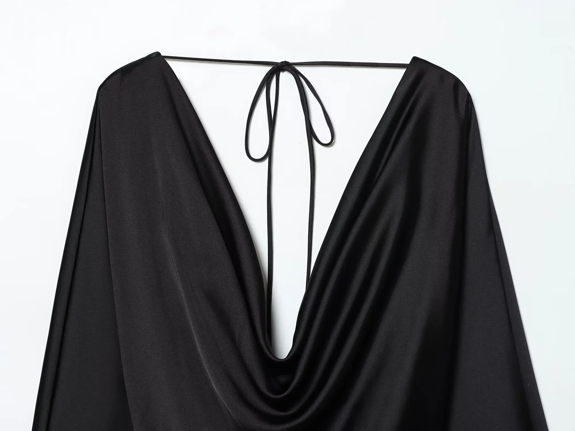 Maxdutti French Minimalist Satin Pleated Sexy Backless Dress Women Black Color Elegant Party Dresses Vestidos Womens Dresses