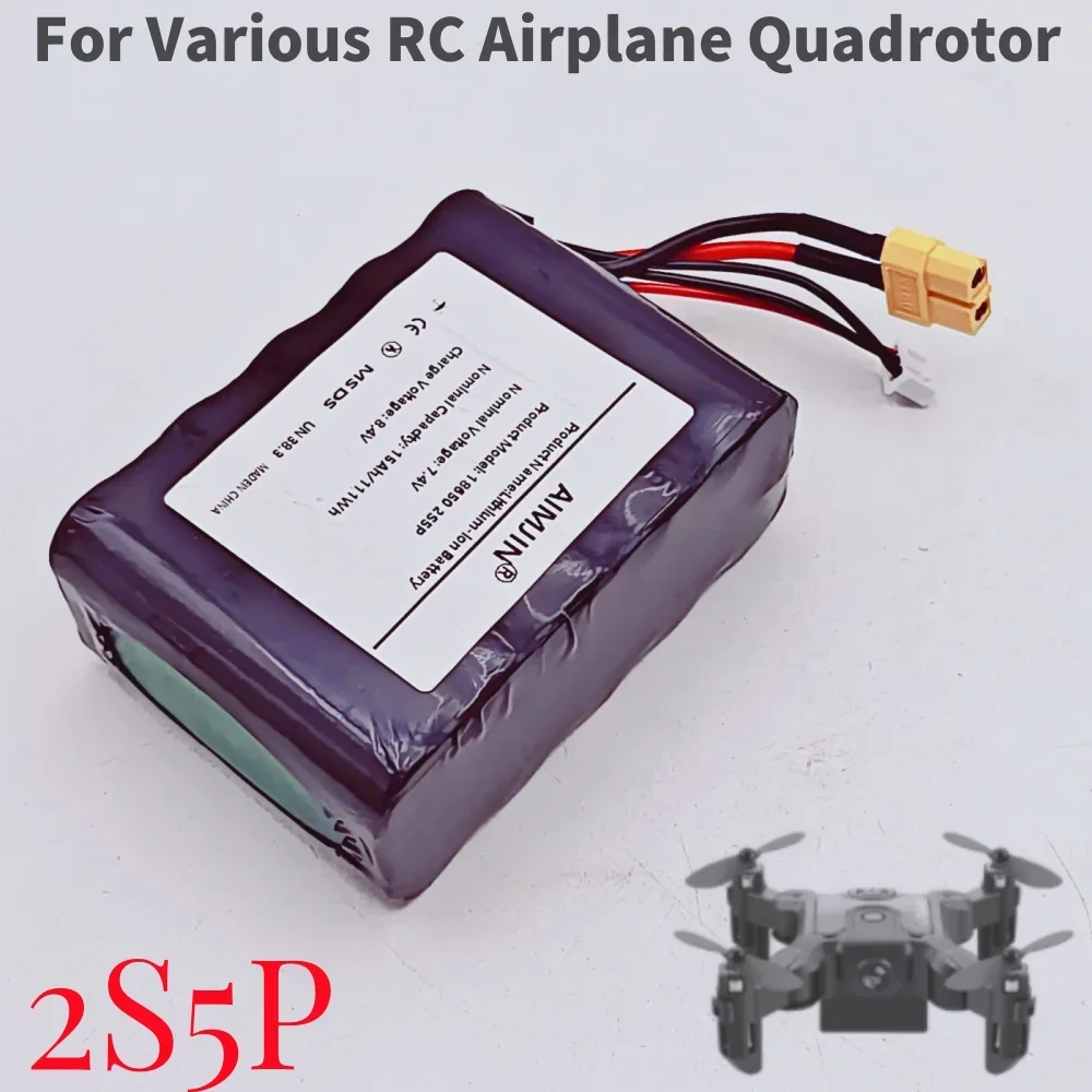 15000 mAh Hochstrom 7,4 V 15 A 18650 Lithium-Akku 2S5P für UAV-Modell, elektrisches Spielzeugauto – Hochleistungsbatterie