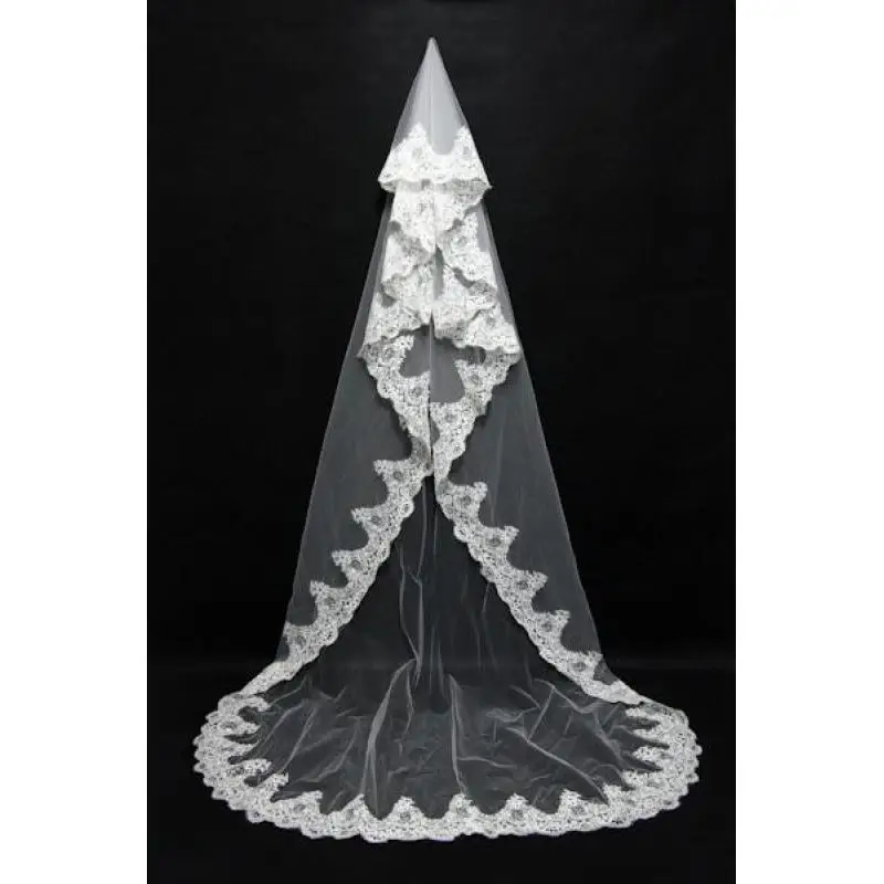 3M طويل الدانتيل يزين الحجاب الأبيض العاج شير تول الأزهار الدانتيل حافة الحجاب الزفاف رومانسية كاتدرائية الزفاف العروس الحجاب لا مشط