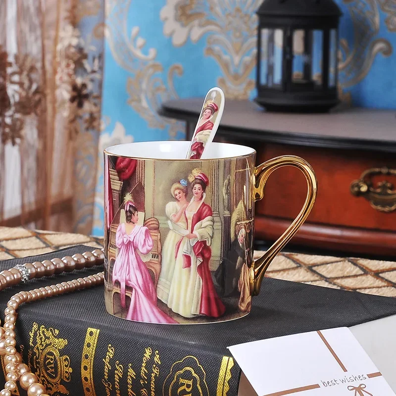 Bone China Coffee Mug Vintage Porcelain Caffe Cup Drinkware Klimt Kiss Tea Cup Tableware Wedding Birthday Gift Office Home Decor