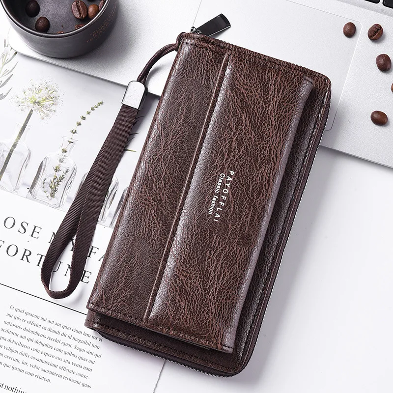 

New Men's PU Wallet Multi Card Slots Casual Long Style Large Capacity Handheld Clutch with Phone Pocket
