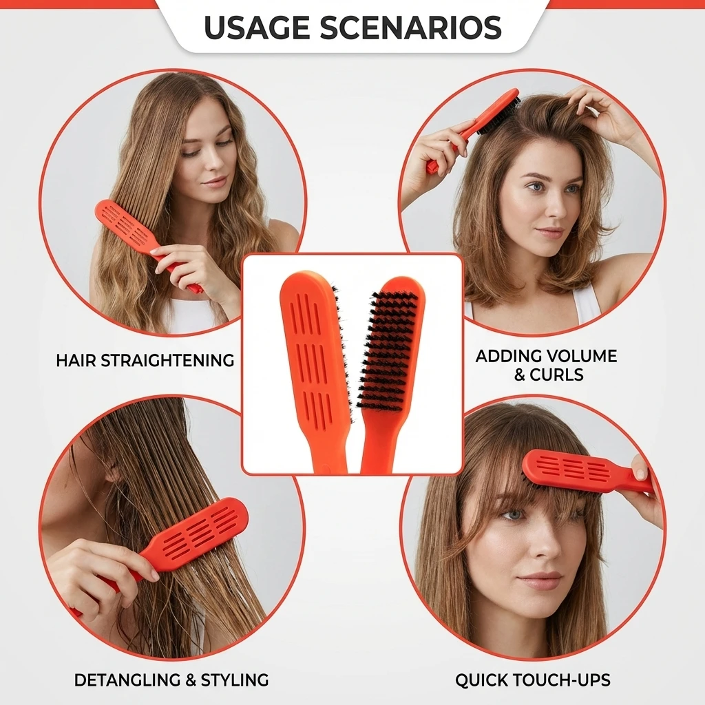 

Portable V-Shaped Hair Straightener Comb with Bristle Curling Brush Double Sided Anti-Static Hair Combs 2 in 1 Styling Tools
